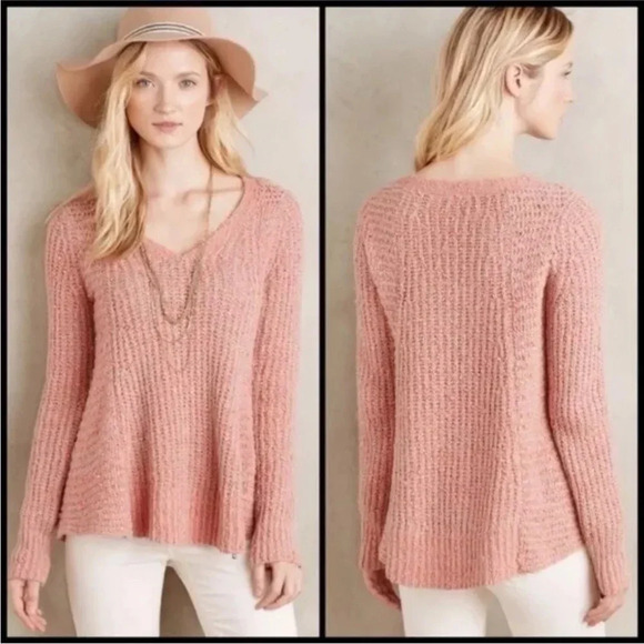 Anthropologie MOTH Wool Alpaca Blend Sweater Small Pink Pullover Chunky Knit - Picture 1 of 10